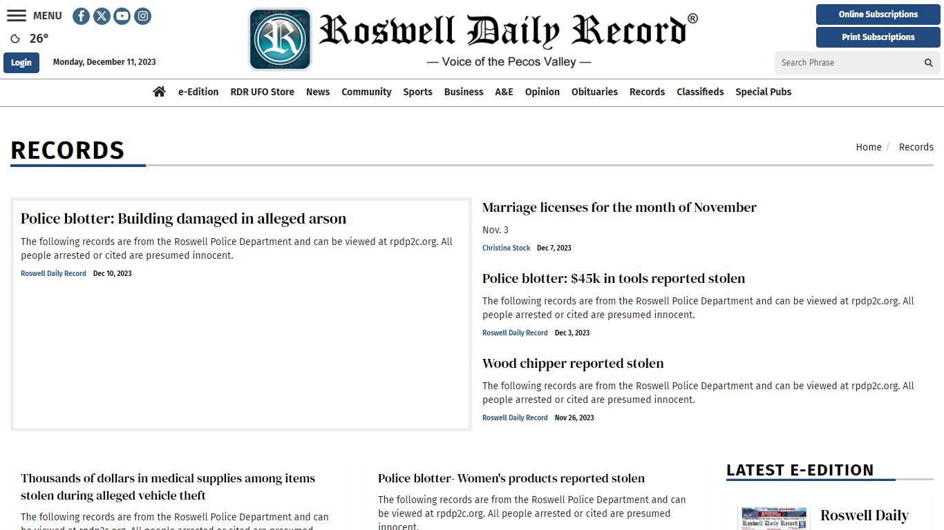 Records | rdrnews.com - Roswell Daily Record