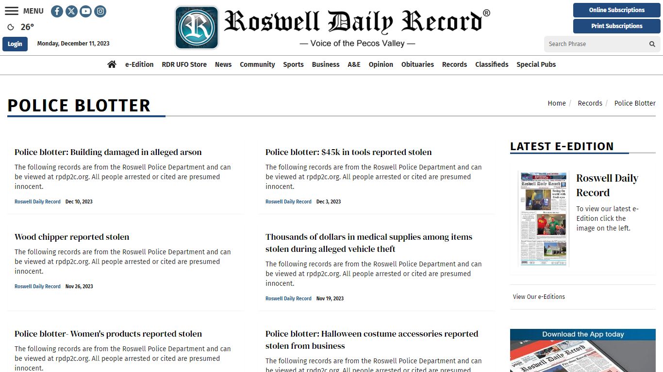Police Blotter | rdrnews.com - Roswell Daily Record